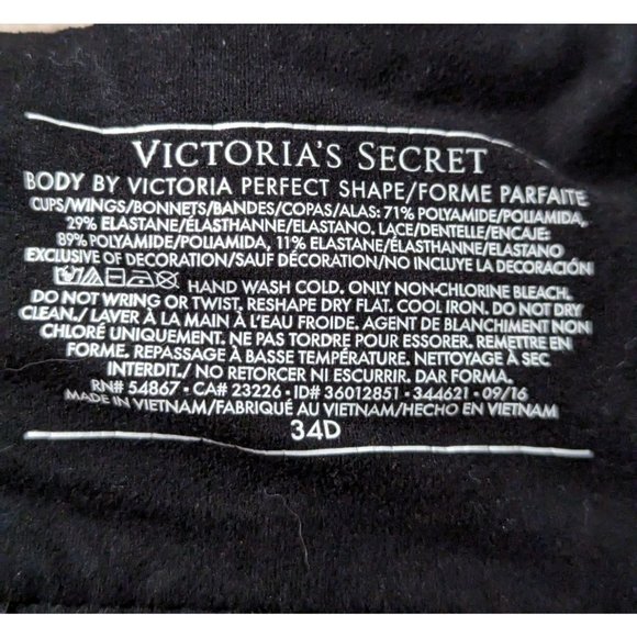 Victoria's Secret Bocy by Victoria Perfect Shape Black Bra with Lace sz 34D - Picture 4 of 6